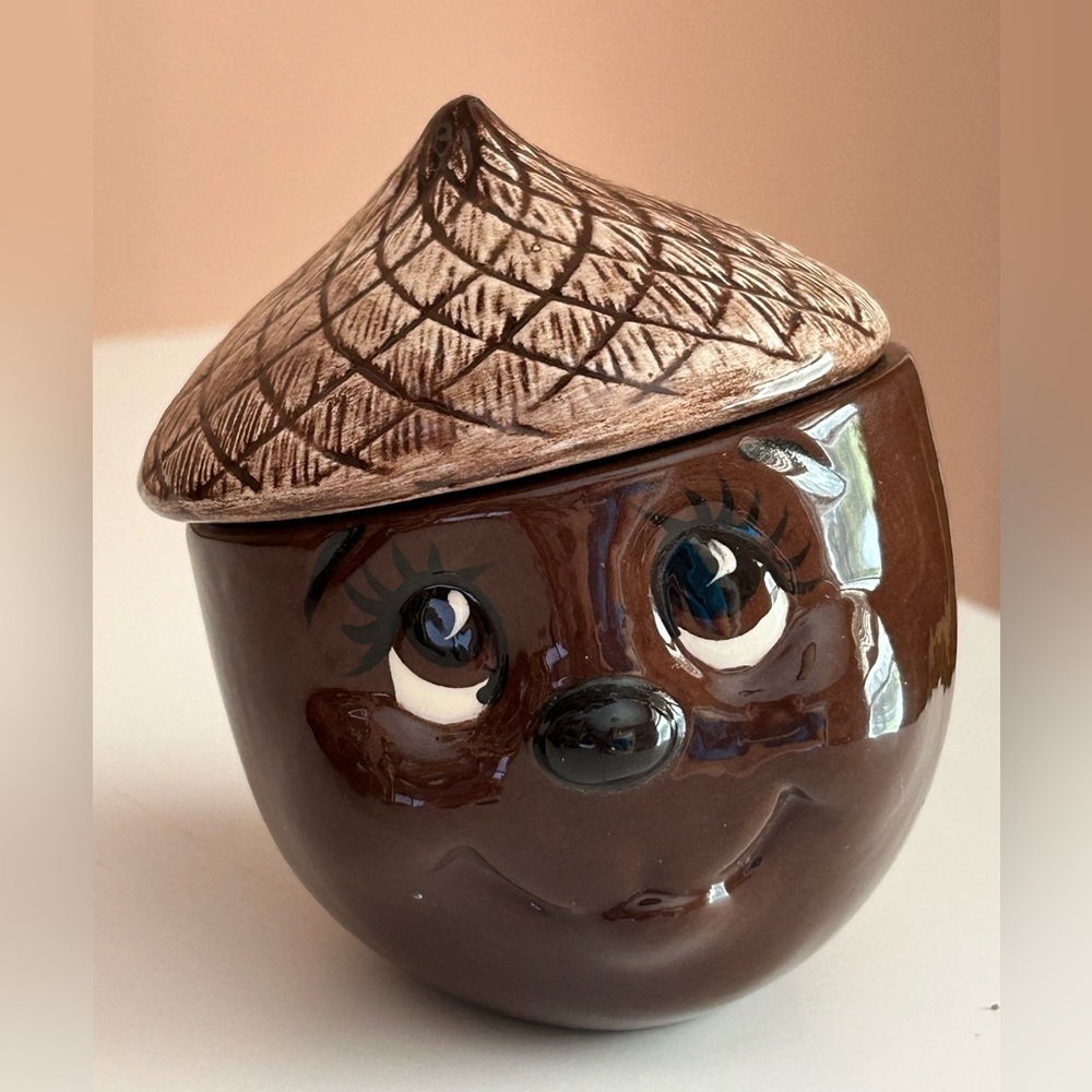 Vintage Anthropomorphic Acorn Set of 3 Jar Canisters Trinket